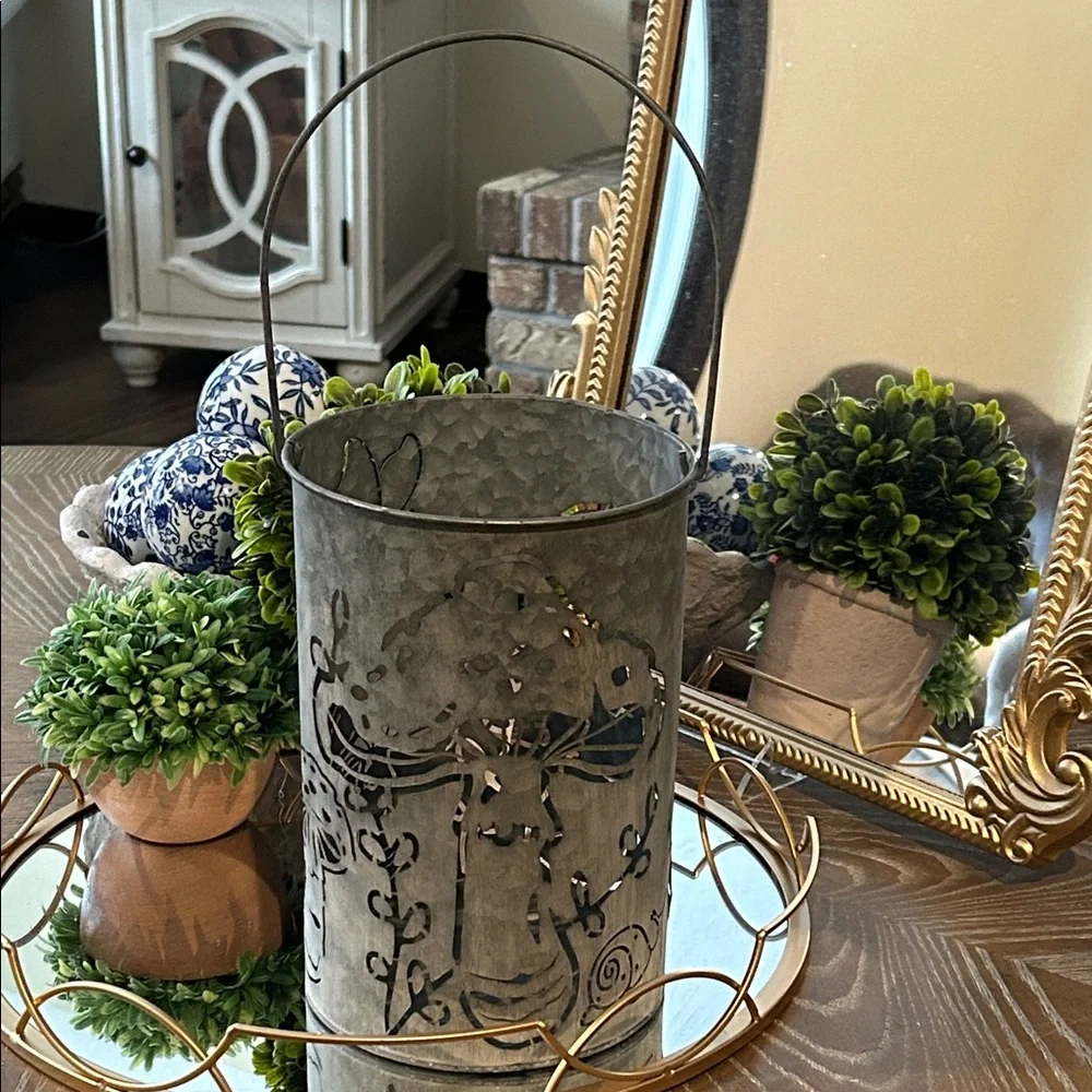 NEW! Enchanted Botanical Garden Mushroom & Butterfly Rustic Metal Lantern
